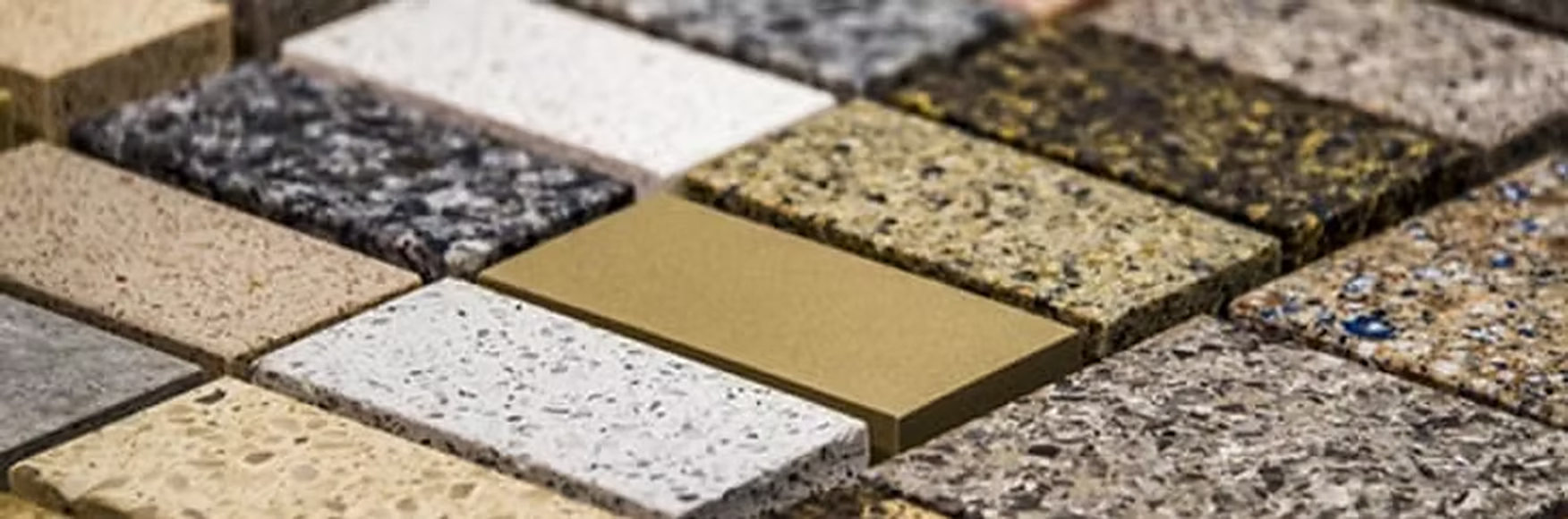 Granite and quartz sample chips in many colours